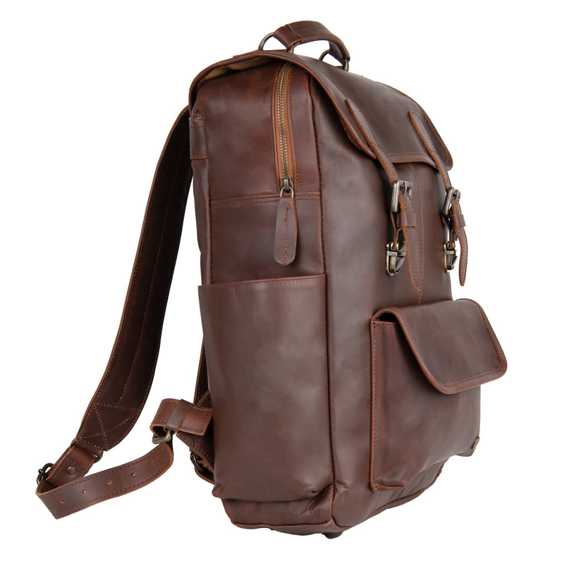 city leather backpack Leather Backpack For Men | 16" Laptop Backpack | Brown Leather College Backpack