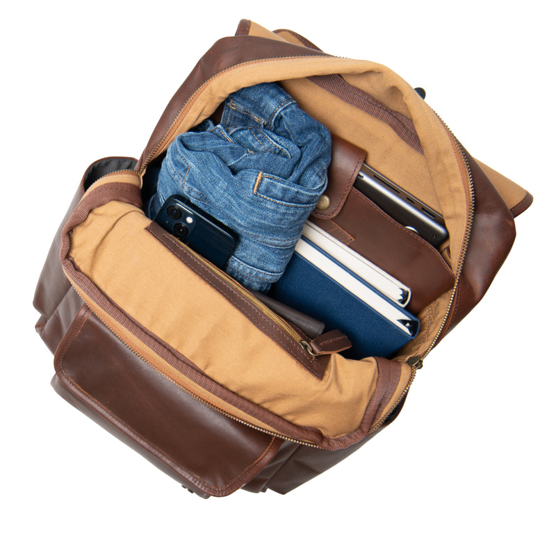 allen leather range backpack Leather Backpack For Men | 16" Laptop Backpack | Brown Leather College Backpack
