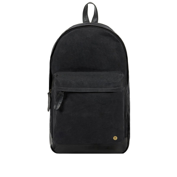 Black Canvas + Leather Backpack For School, College- Back to School Personalized (White)