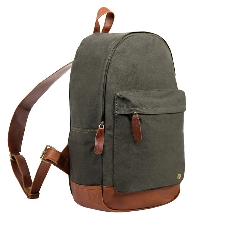 canvas backpack leather straps Green Canvas and Brown Leather Backpack For College