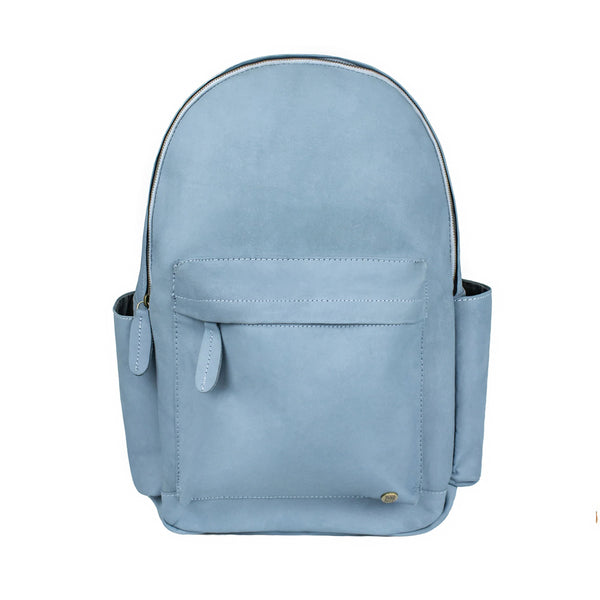 Personalized Blue Leather Backpack with Side Pockets, Not Personalized
