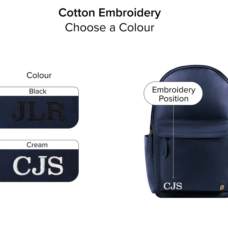Personalized Navy Leather Backpack with Side Pockets And 13 Inch