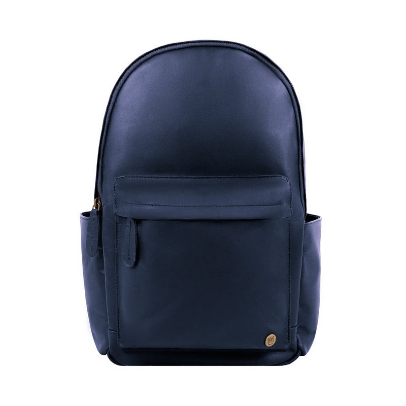 バッグ navy co Personalized Navy Leather Backpack with Side Pockets And 13 Inch