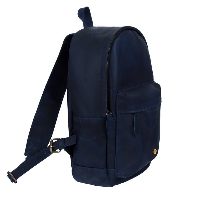 Classic Navy Leather Backpack For Work or College