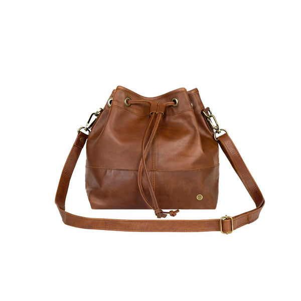 Personalised Brown Leather Bucket Bag -Drawstring Tote Bag  display picture 1