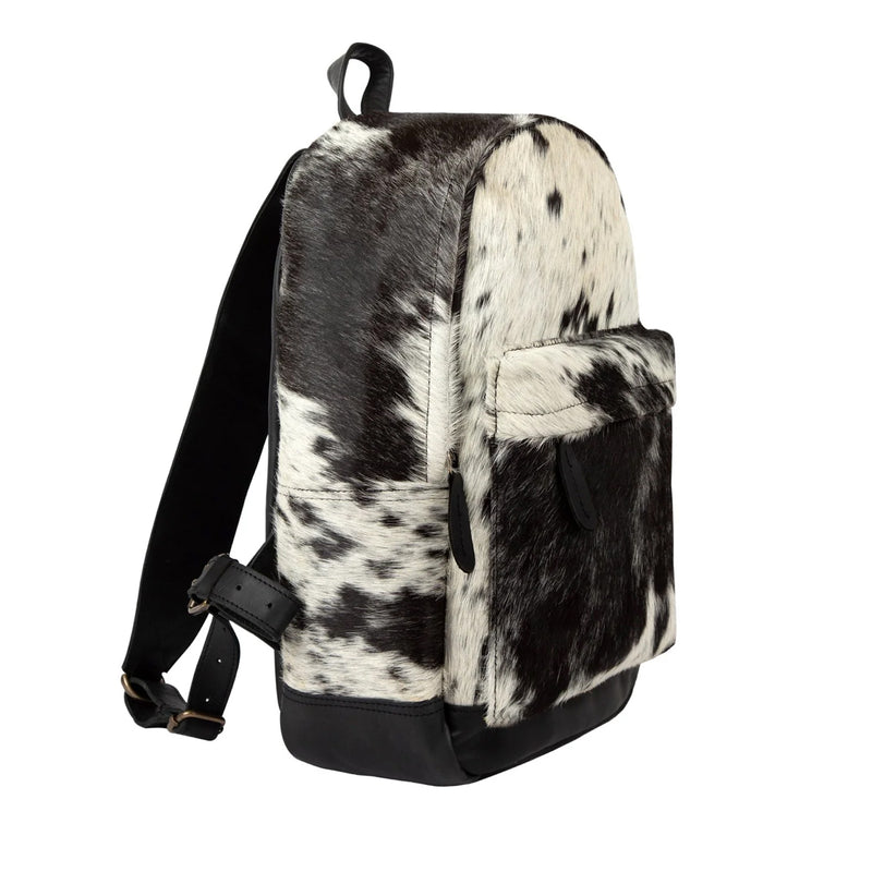 convertible backpack in black & white cowhide leather The Classic Cowhide Backpack