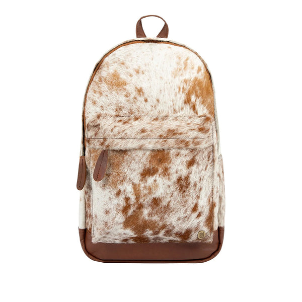 Natural Brown and White Cow Print Leather Cowhide Backpack