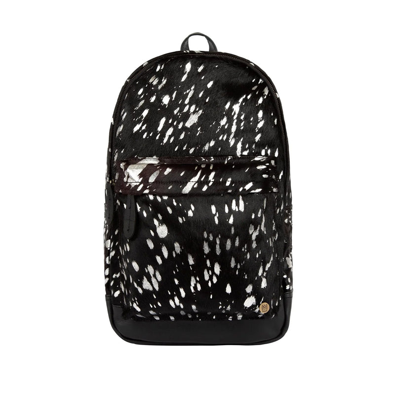 black and silver leather backpack Black + Silver Cowhide Backpack- Luxury Bags for School, College + Work