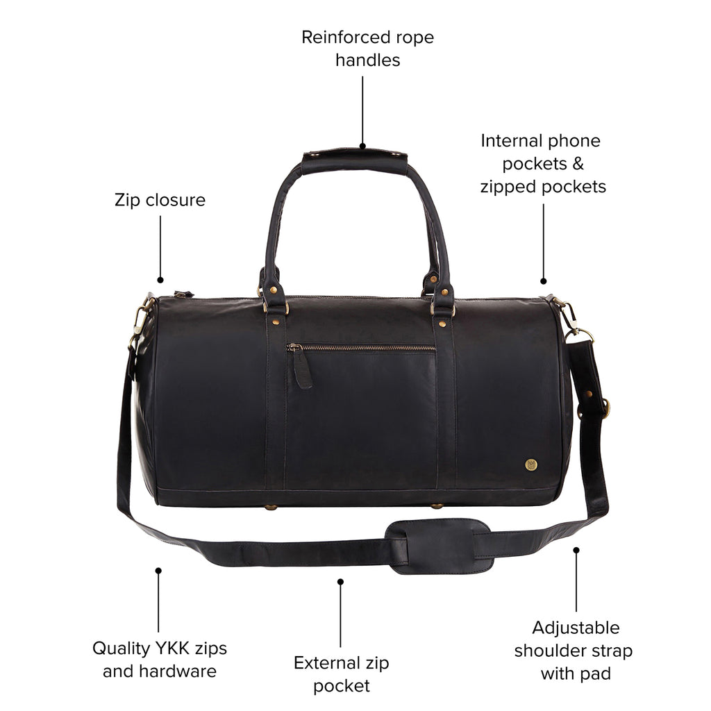 black leather travel duffel bag Duffle for Men 24" | Full Grain Buffalo Leather Bag toned hardware Internal lining to preserve the leather Made in Italy Men's Leather Duffle Bag Weekender