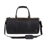 Laser Personalized Black Leather Duffle Bag