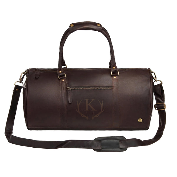 Laser Personalized Mahogany Leather Duffle Bag