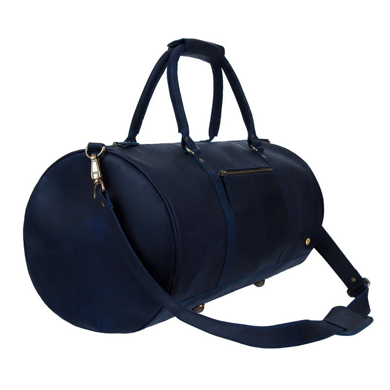 Premium Navy Blue Leather Duffle Bag- Overnight Bag, Travel Bag