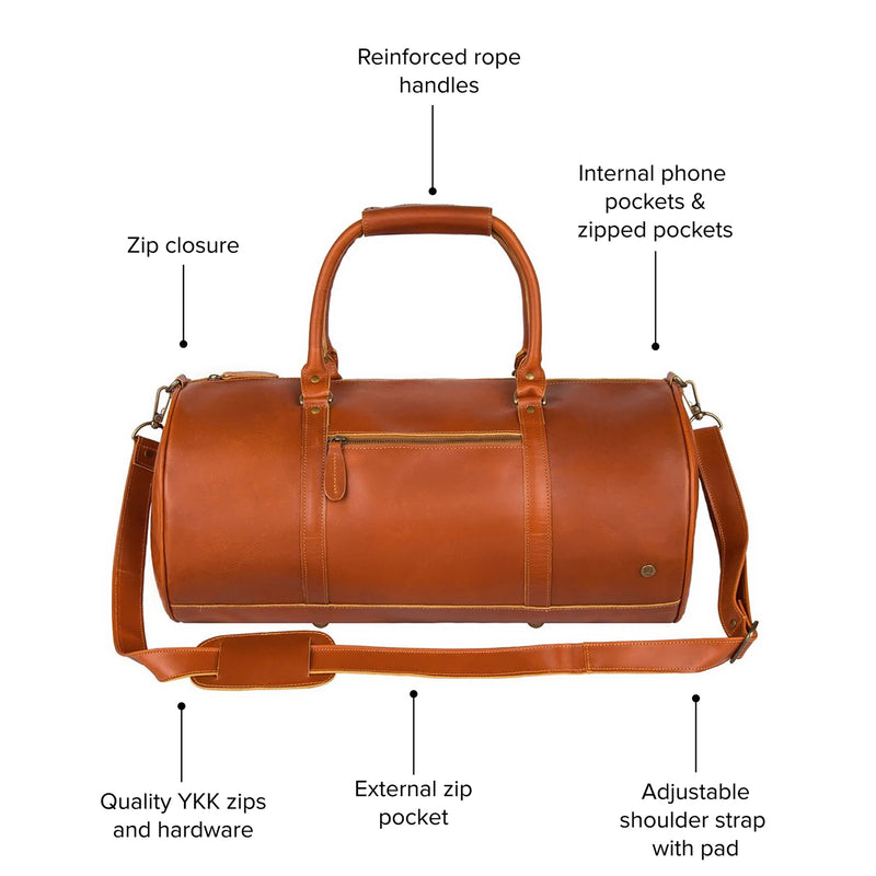 Personalized Tan Buffalo Leather Duffle Bag-Travel Bags for Men + Women Personalized (Cream)