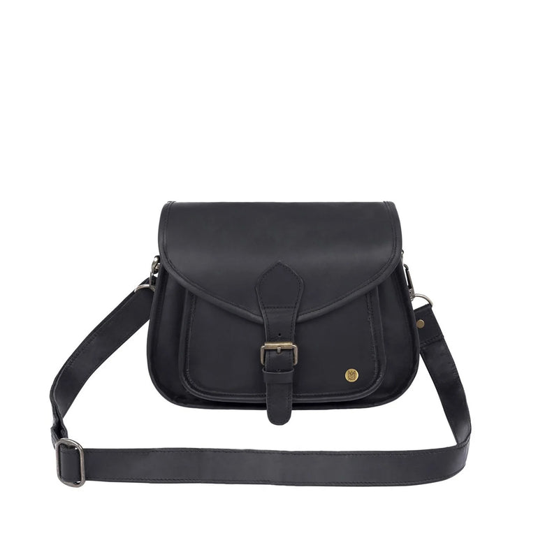 Black Premium Leather Saddle Bag- Womens Bag for Work and Going