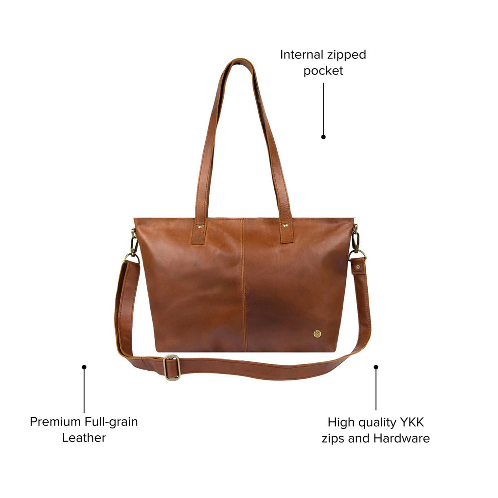 brown leather tote backpack Leather Tote Bag For Work, College, and School, by MAHI, Not Personalized