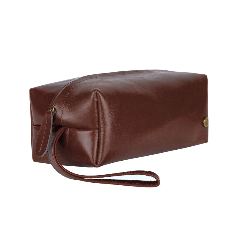 Personalized Brown Leather Wash Bag| Toiletries Bag for Him and