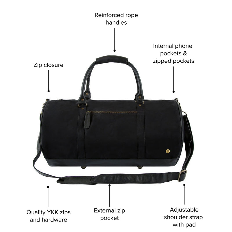 Personalised Gym Bag | Black Canvas Leather Duffle Bag – MAHI Leather