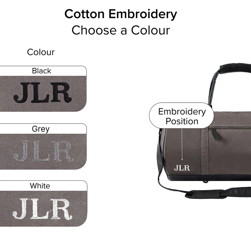 Premium Grey Canvas and Black Leather Duffle Bag - Gym Bag, Kit