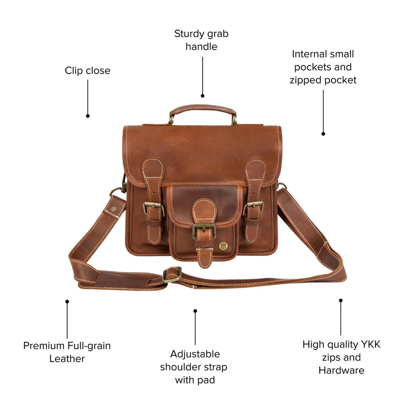 Small Brown Leather Satchel-Perfect gift for new job / graduation