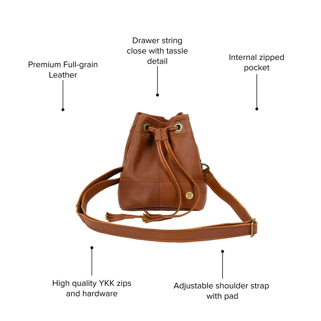 Mini Brown Leather Bucket Bag