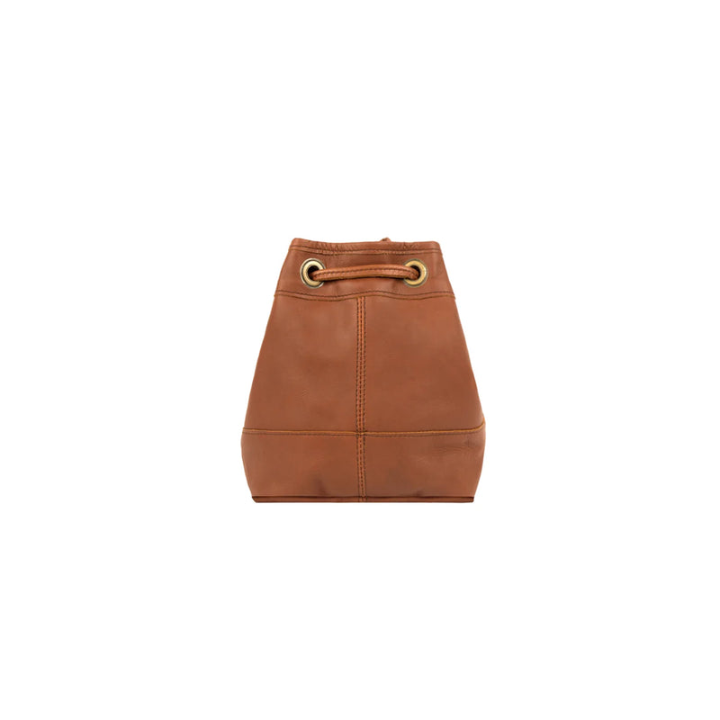 Mini Brown Leather Bucket Bag - Drawstring Premium Tote Bag for