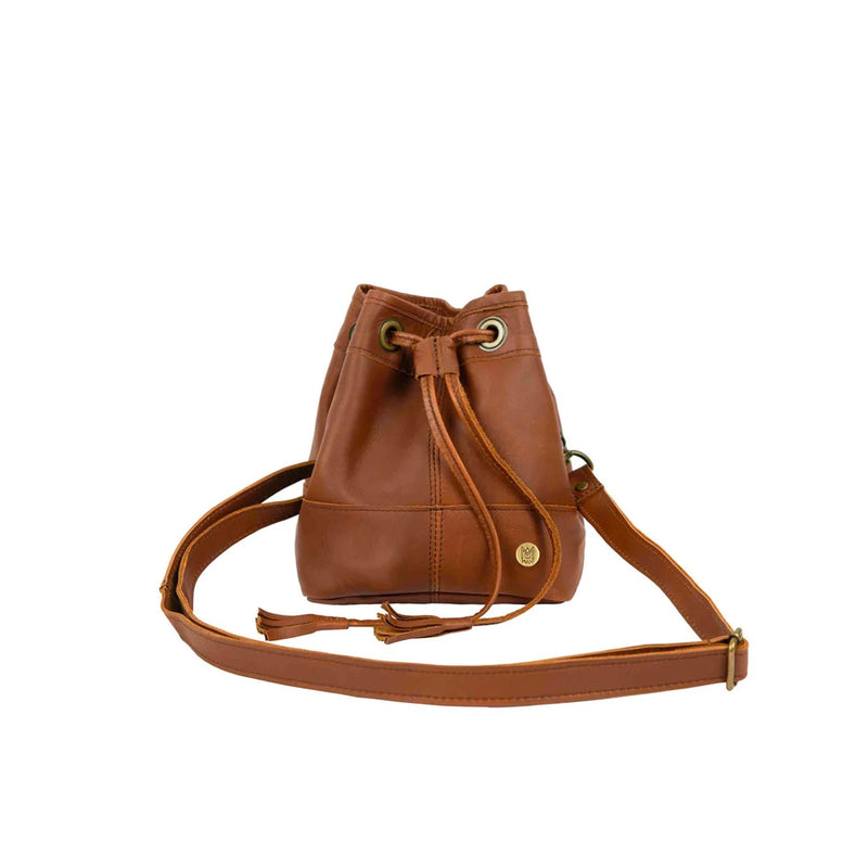 Mini Brown Leather Bucket Bag - Drawstring Premium Tote Bag for
