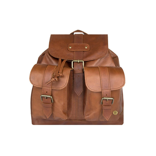 Womens Premium Brown Leather Drawstring Backpack for Work and School Personalized (Cream)