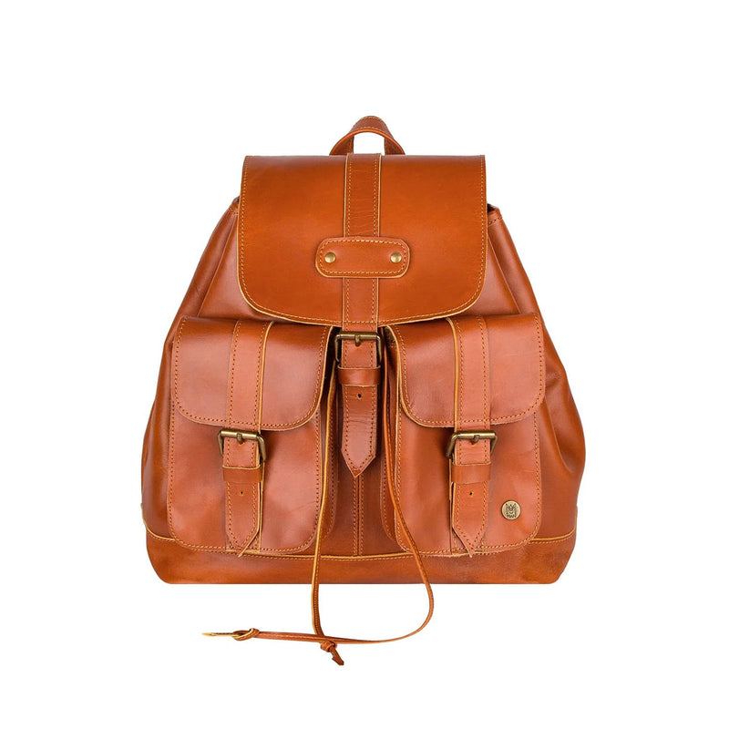 Personalised Tan Leather Drawstring Backpack With Pockets  display picture 2