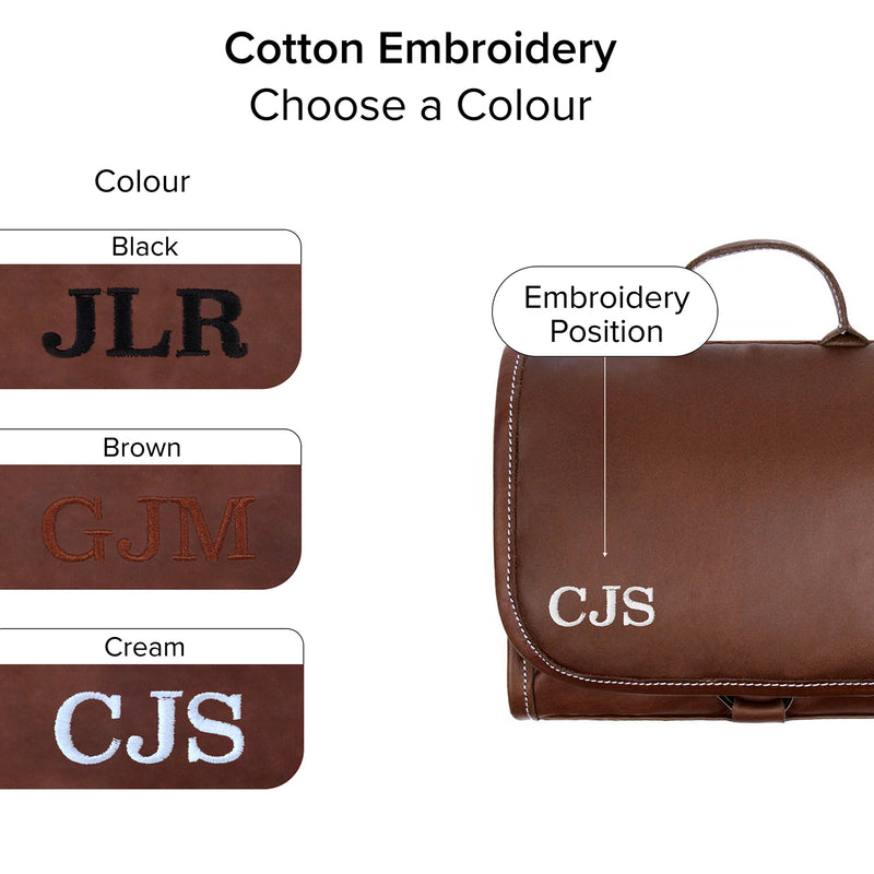 Brown Leather Hanging Wash Bag - Toiletries Bag Perfect for