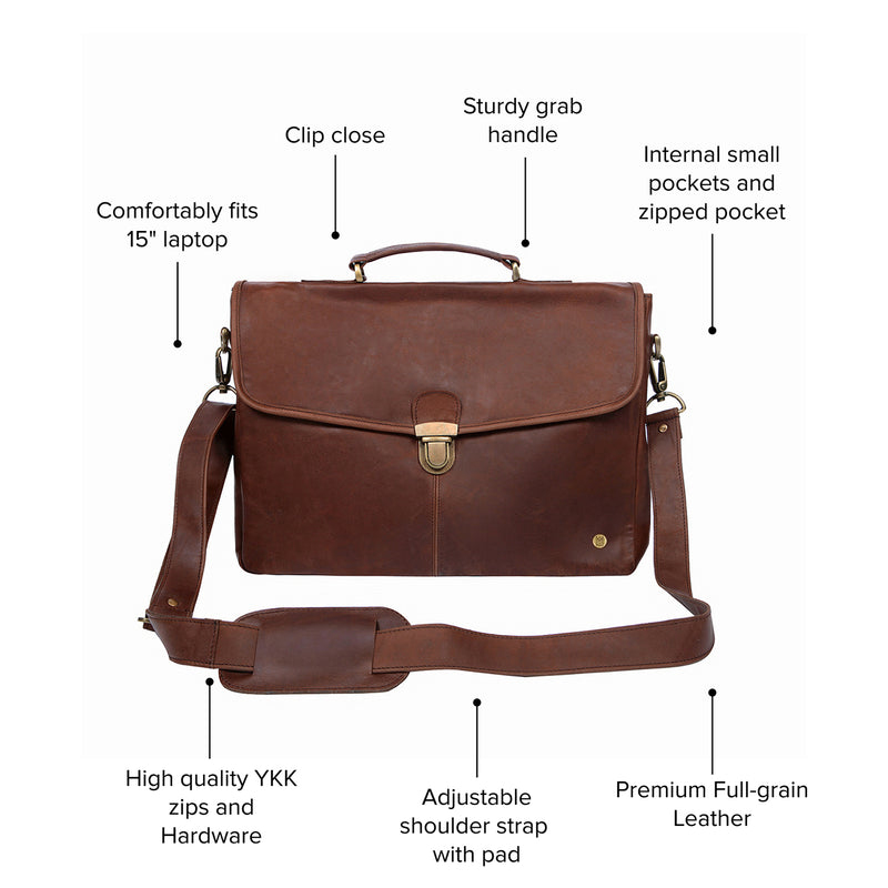 Brown Leather Briefcase | Leather Messenger Bag | Leather
