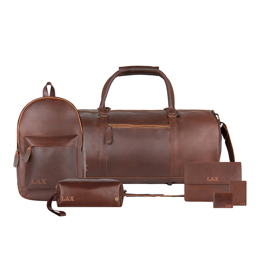 Personalized Leather Duffle, Backpack Wash Bag & Accessories Gift