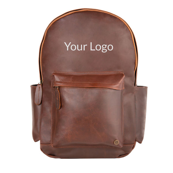 custom logo branded leather backpack