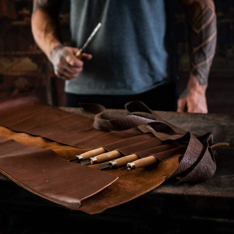 Laser Personalized Brown Leather Tool Wrap