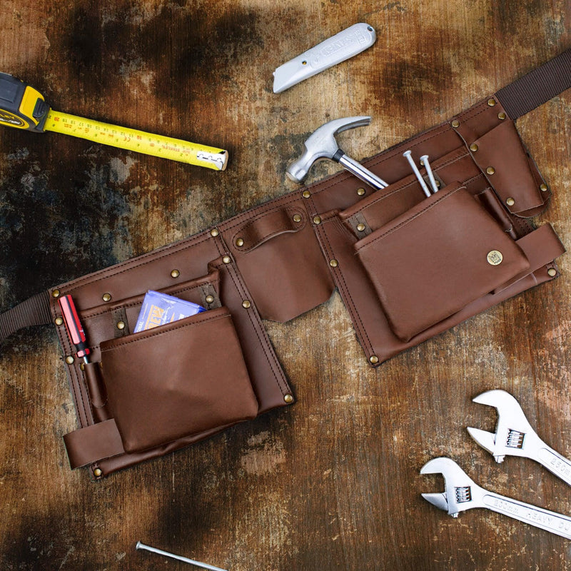 Laser Personalized Brown Leather Tool Belt