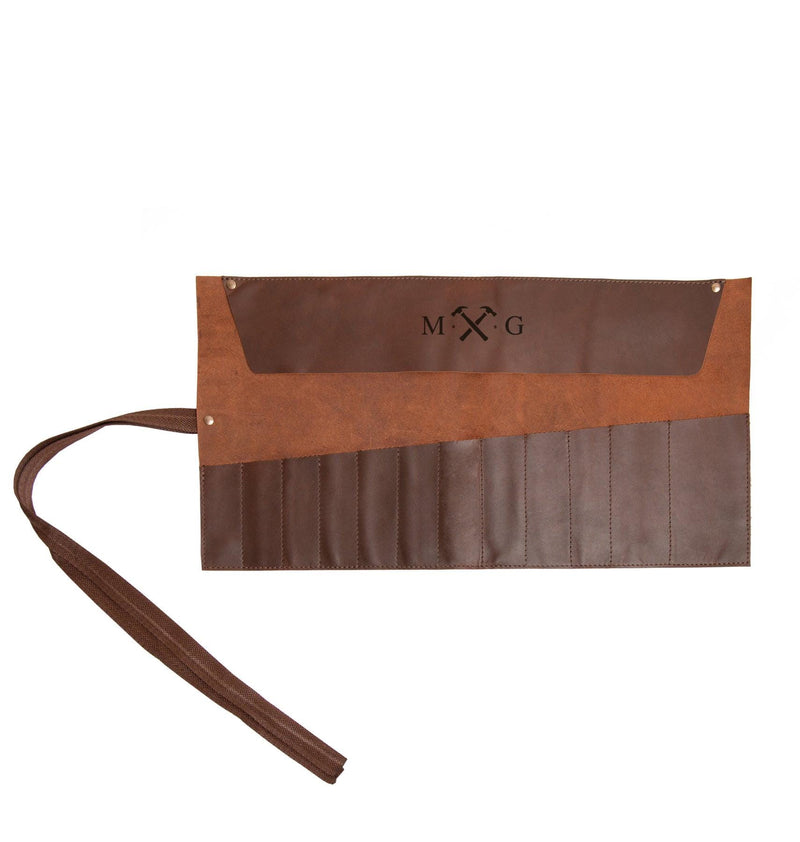 Laser Personalized Brown Leather Tool Wrap