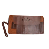 Laser Personalized Brown Leather Knife Roll