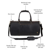 Laser Personalized Black Leather Duffle Bag