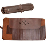 Laser Personalized Brown Leather Knife Roll