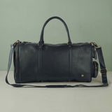 Laser Personalized Black Leather Overnight Bag
