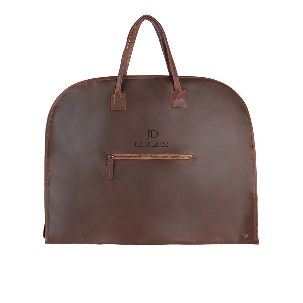 3rd Anniversary Personalised Brown Leather Suit Carrier | Full