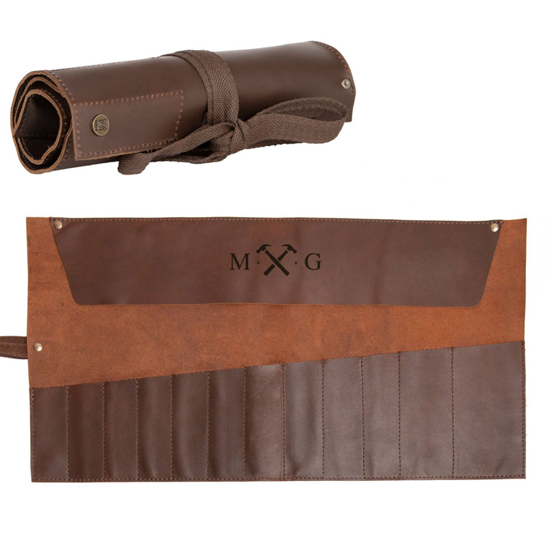 Laser Personalized Brown Leather Tool Wrap