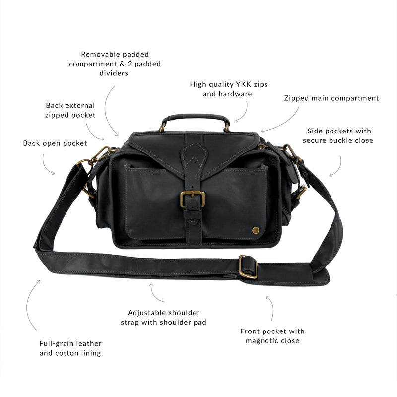 Ebony Black Leather Camera Bag