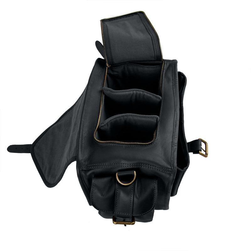 camera backpack black leather Ebony Black Leather Camera Bag