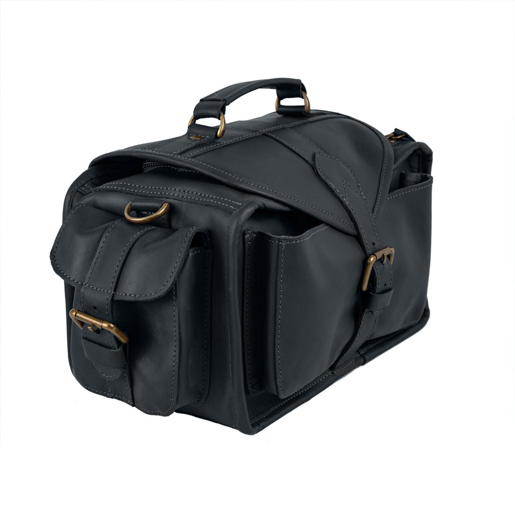 camera bag backpack leather Ebony Black Leather Camera Bag