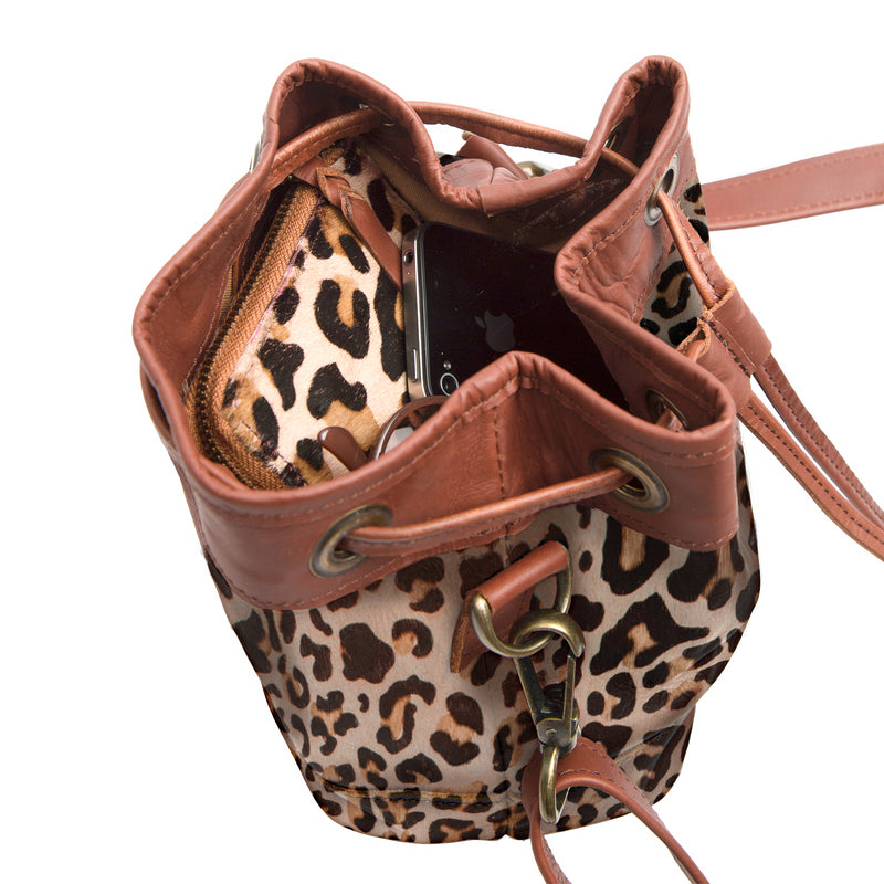 Leopard Print Bag- Mini Bucket Animal Print Bag With Tassels