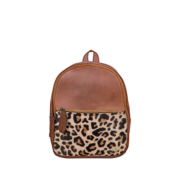 Leopard Print Black Leather Mini Backpack - Leopard Print Leather