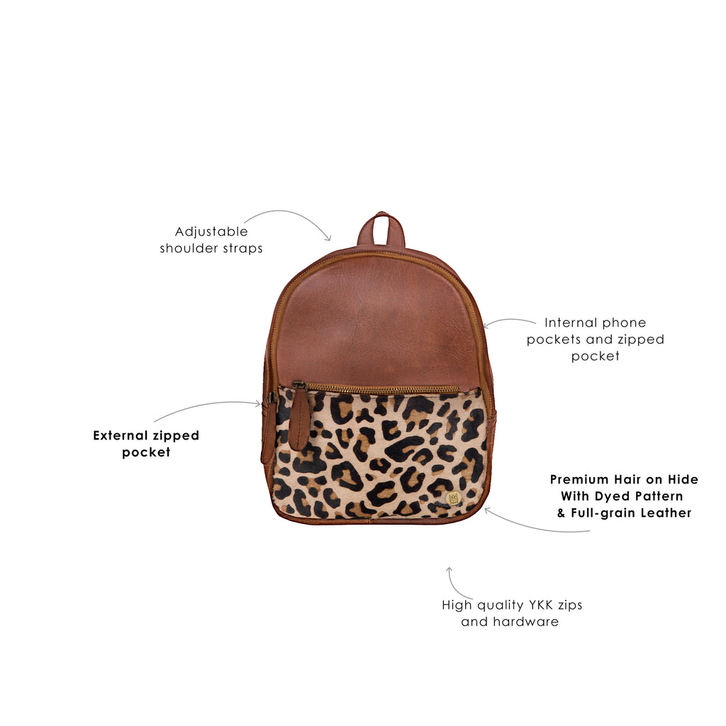 Leopard Print Black Leather Mini Backpack