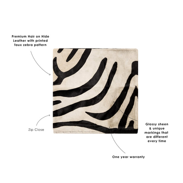 Zebra Print Natural Cowhide Cushion Cover