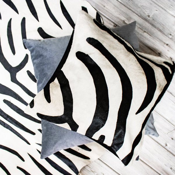 Zebra Print Natural Cowhide Cushion Cover