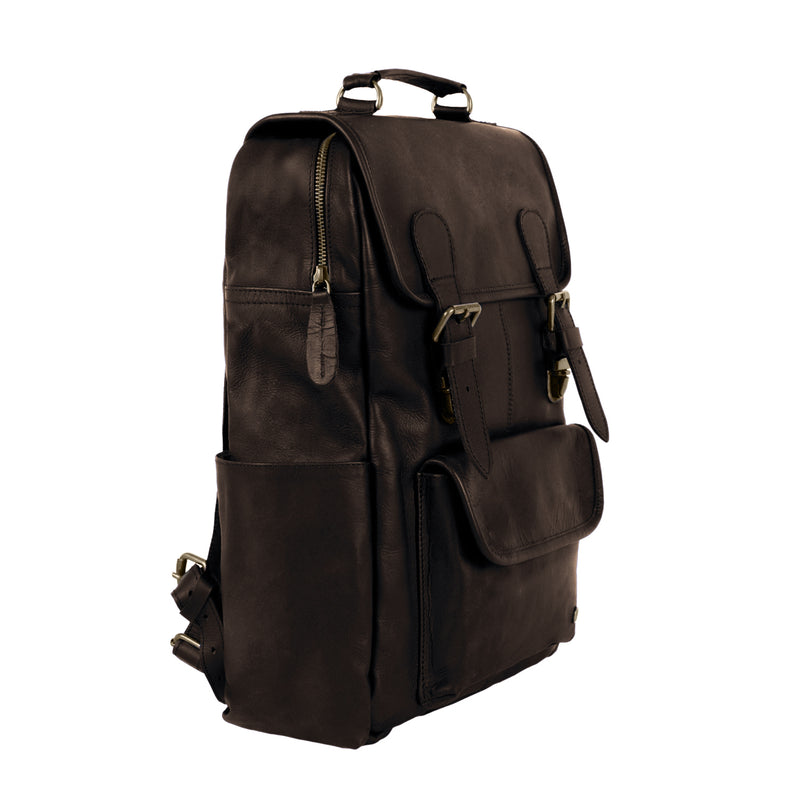  HULSH Handmade 16 Inch Brown Leather Backpack For Men